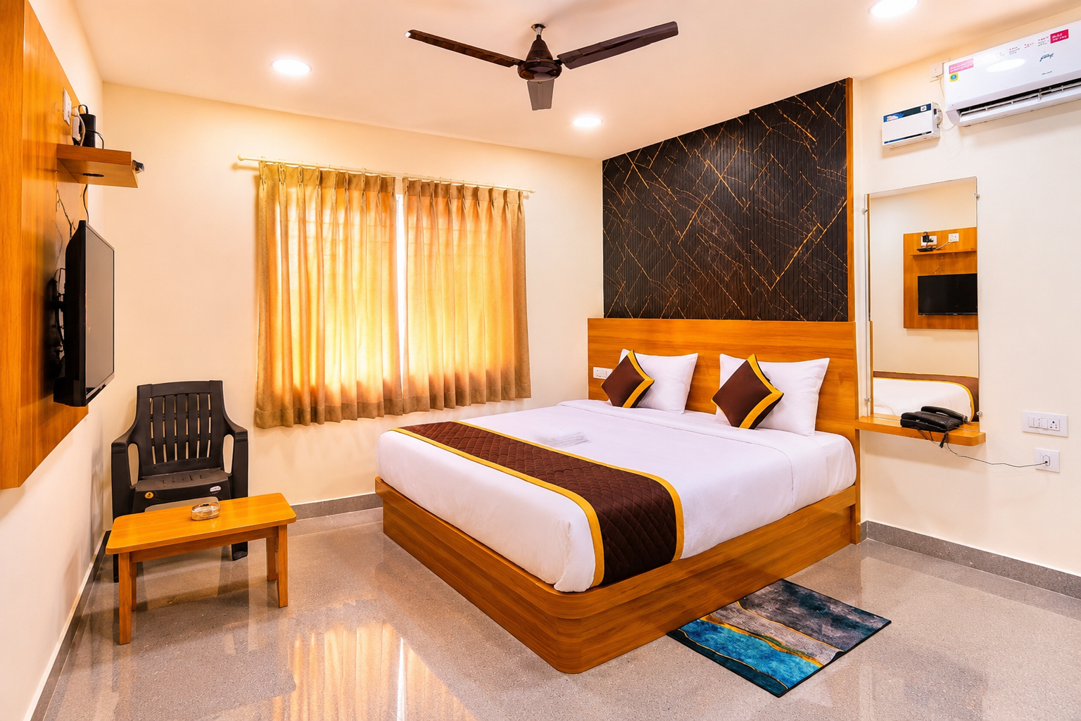 Modern Hotel Room with Warm Accents
